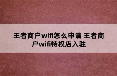 王者商户wifi怎么申请 王者商户wifi特权店入驻